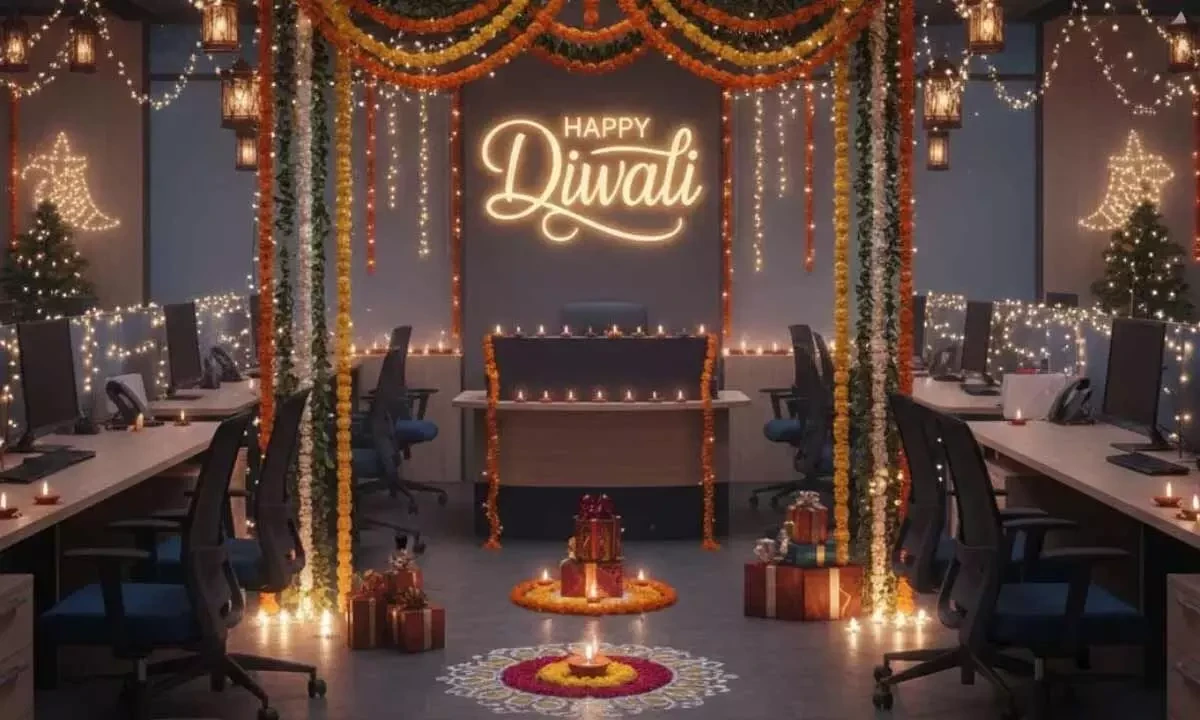 Diwali office setup with decor and safety-ready execution