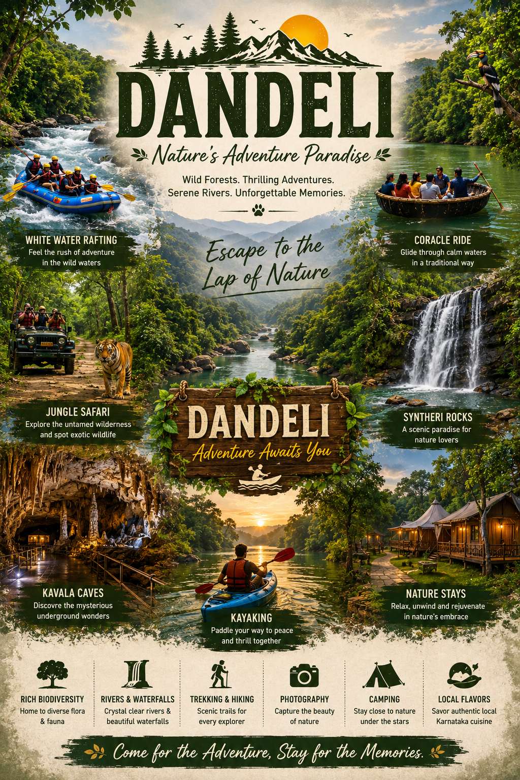 Dandeli destination poster — nature adventures and two-day corporate offsite context