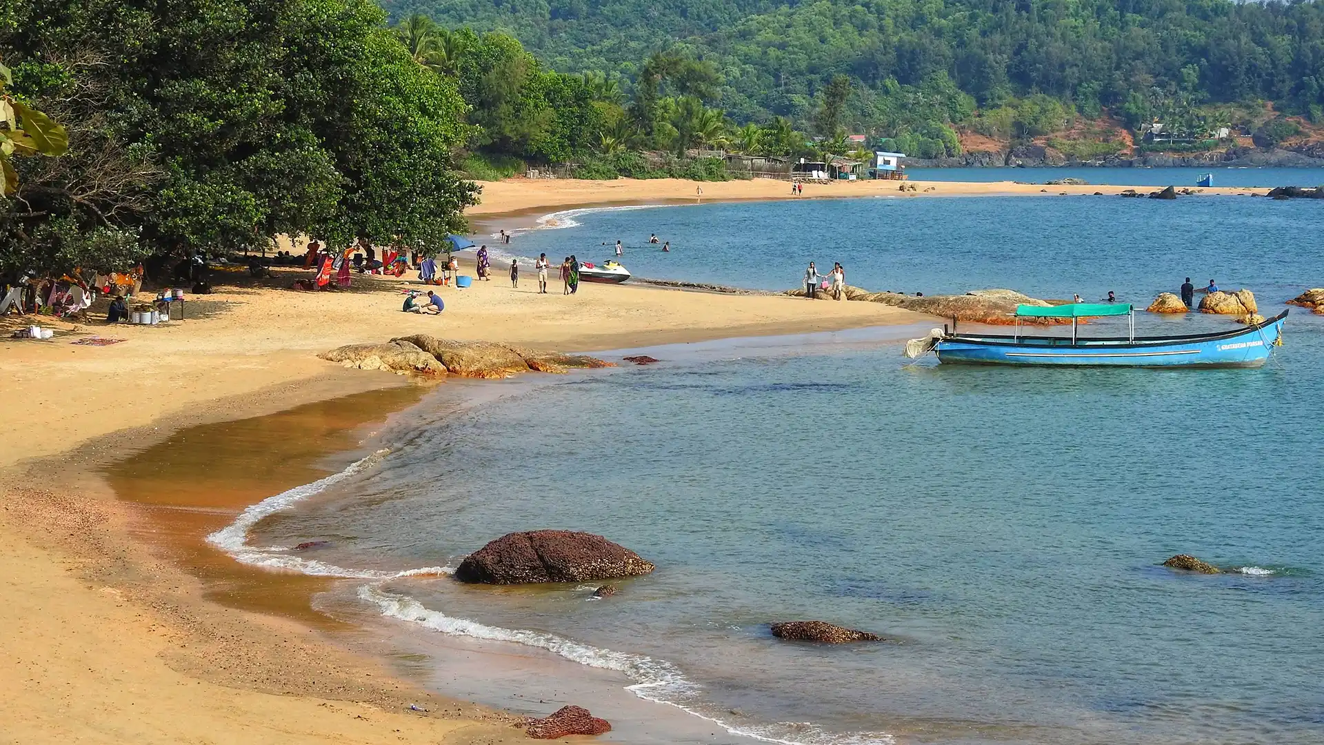 Aerial view of Om Beach, Gokarna — corporate offsite on the Arabian Sea coast in Karnataka