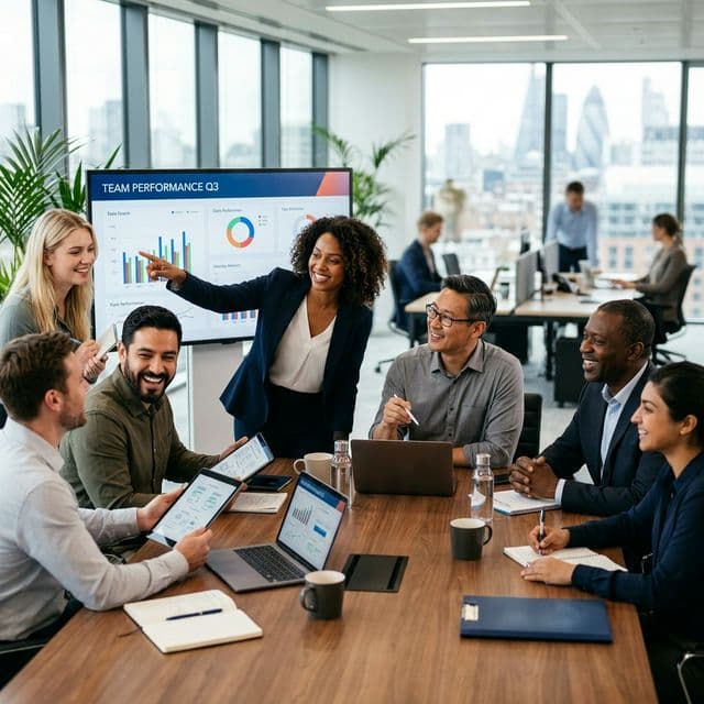 Corporate team collaborating together