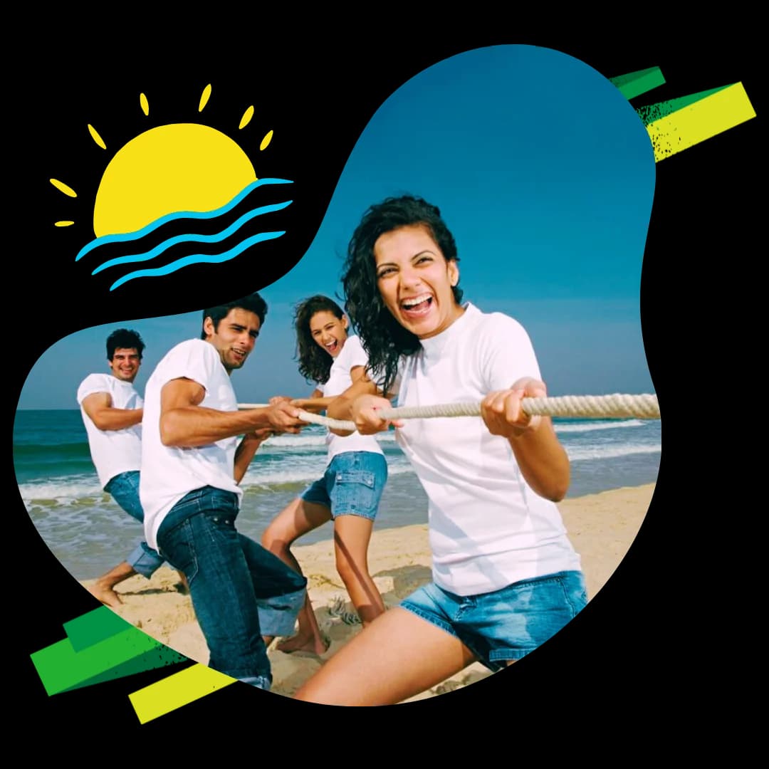 Team enjoying outdoor team building activity at corporate offsite