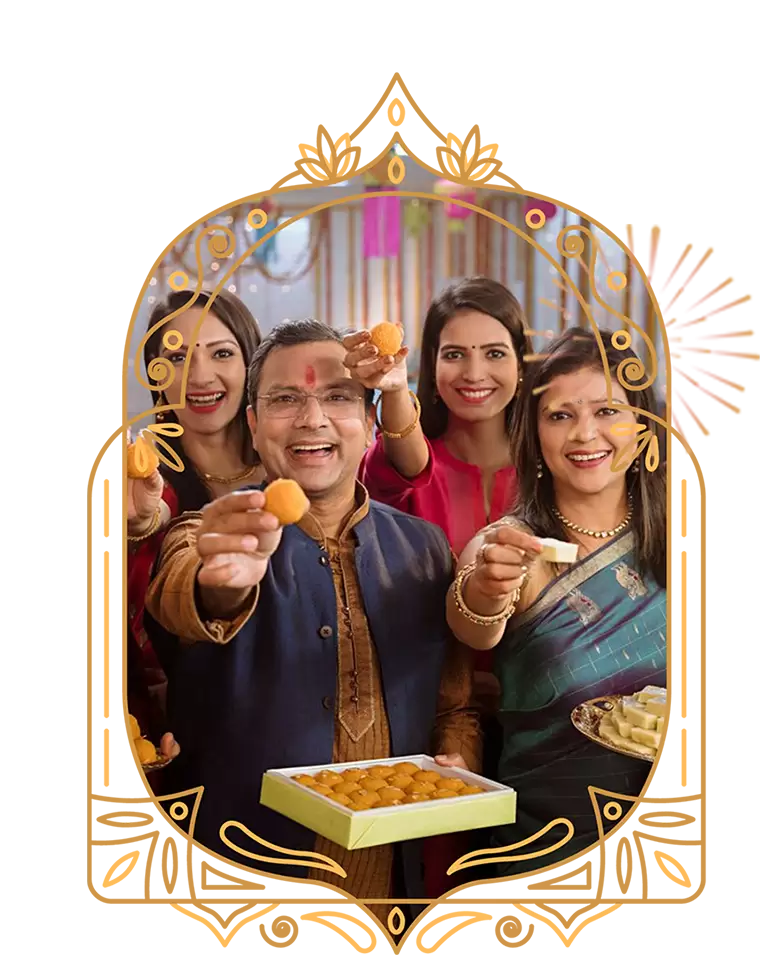 Corporate Diwali celebration with team and festive lights