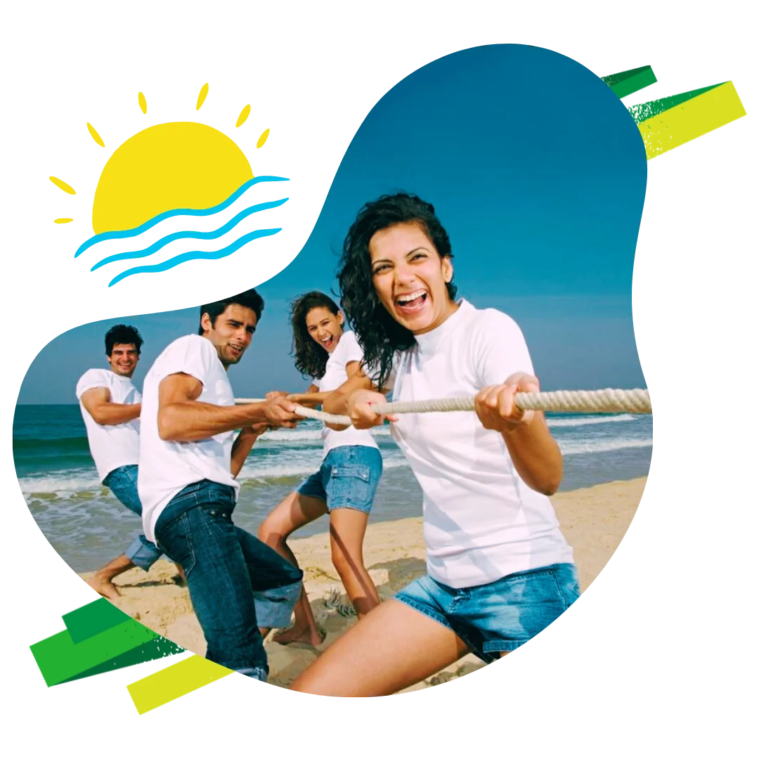 Team enjoying outdoor team building activity at corporate offsite